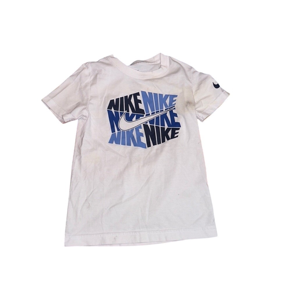 Nike Kids White Tee Blue Graphic Logo Shirt Boys Size Small 4-5 YRS